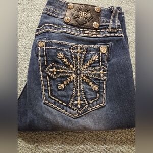 Miss Me Dark Blue Jeans with Gold Embellishments